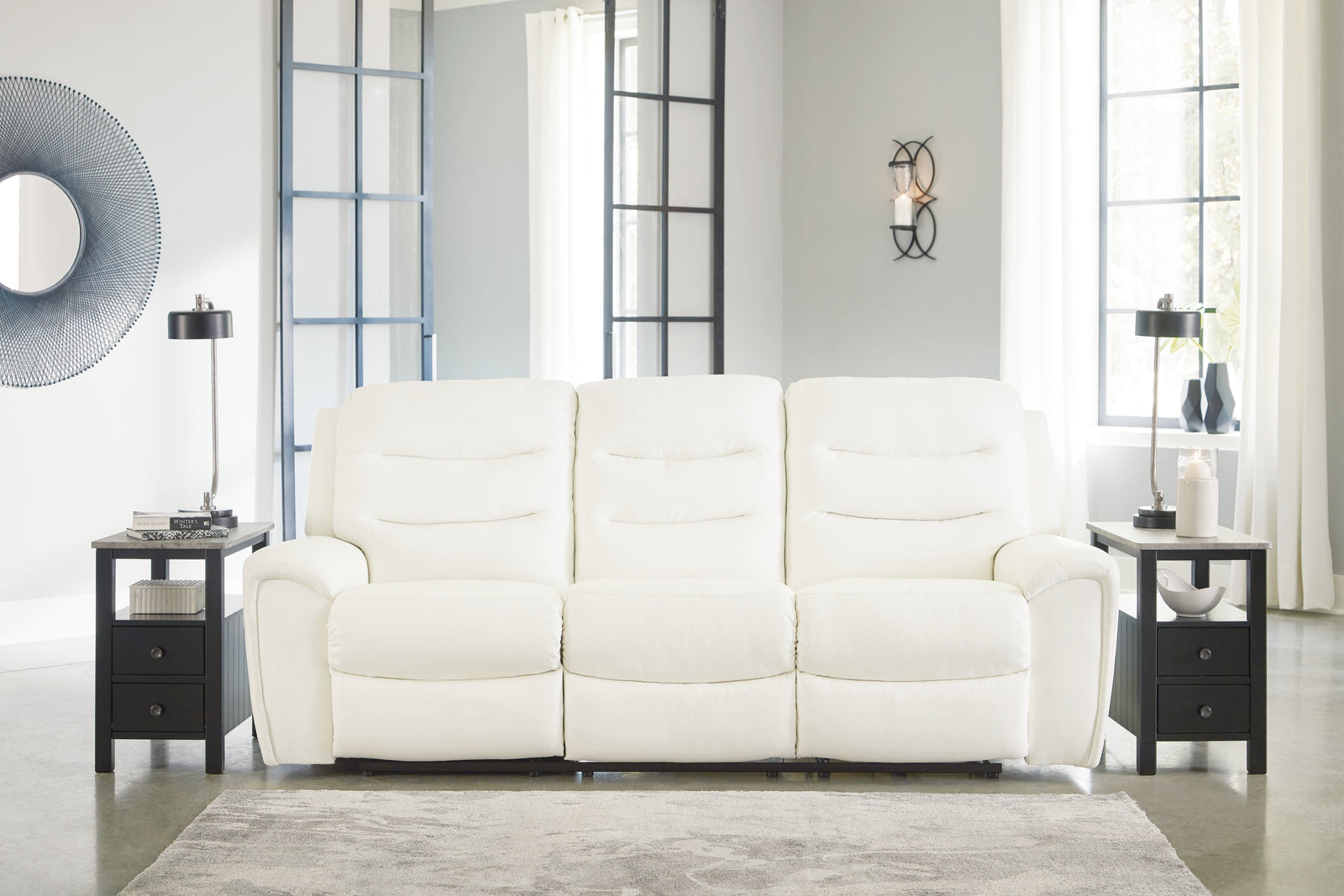 Warlin White Faux Leather Power Reclining Sofa