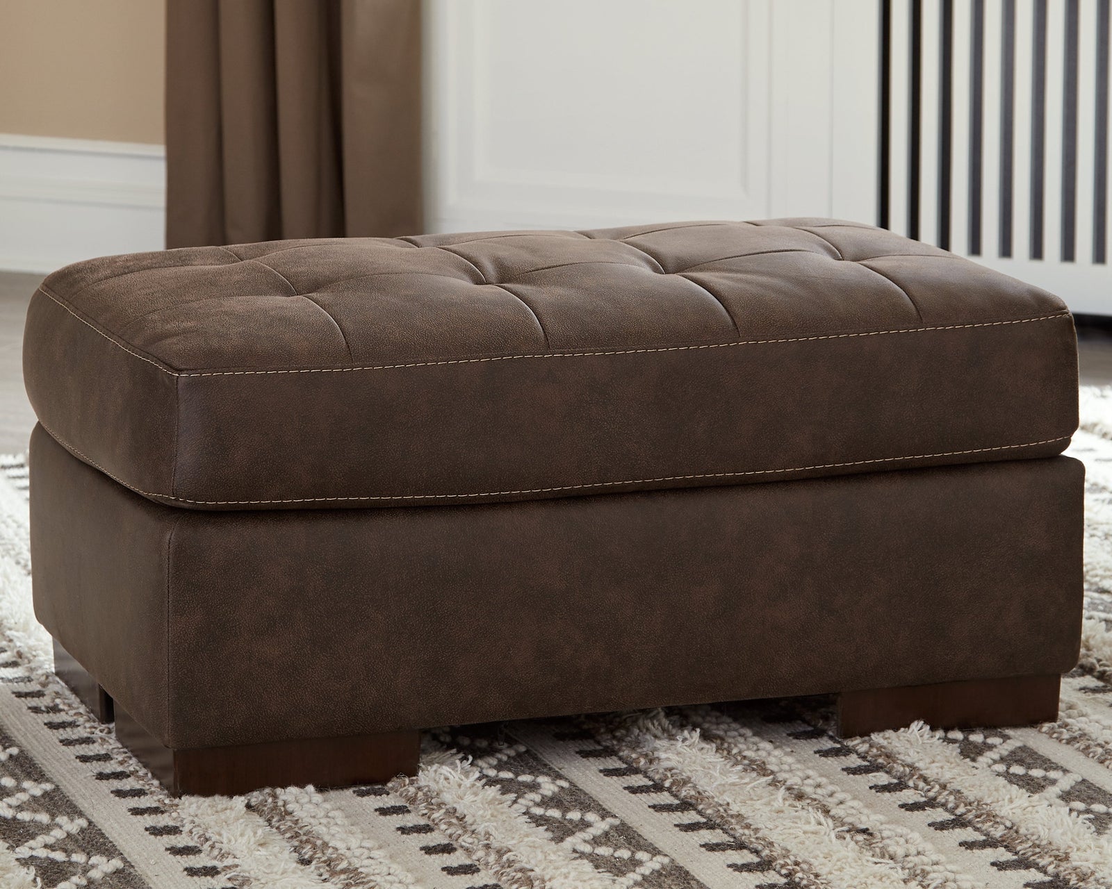 Maderla Walnut Faux Leather Ottoman