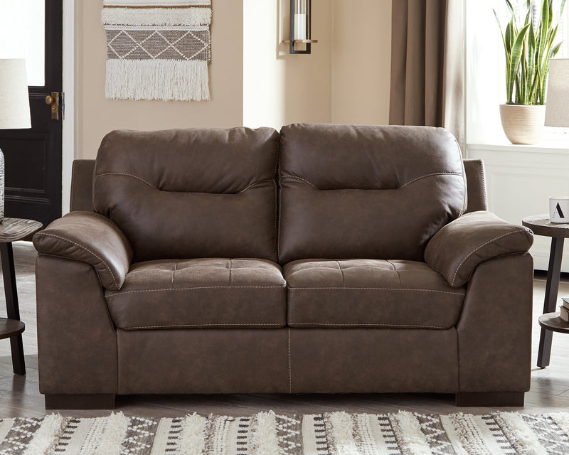 Maderla Walnut Faux Leather Loveseat