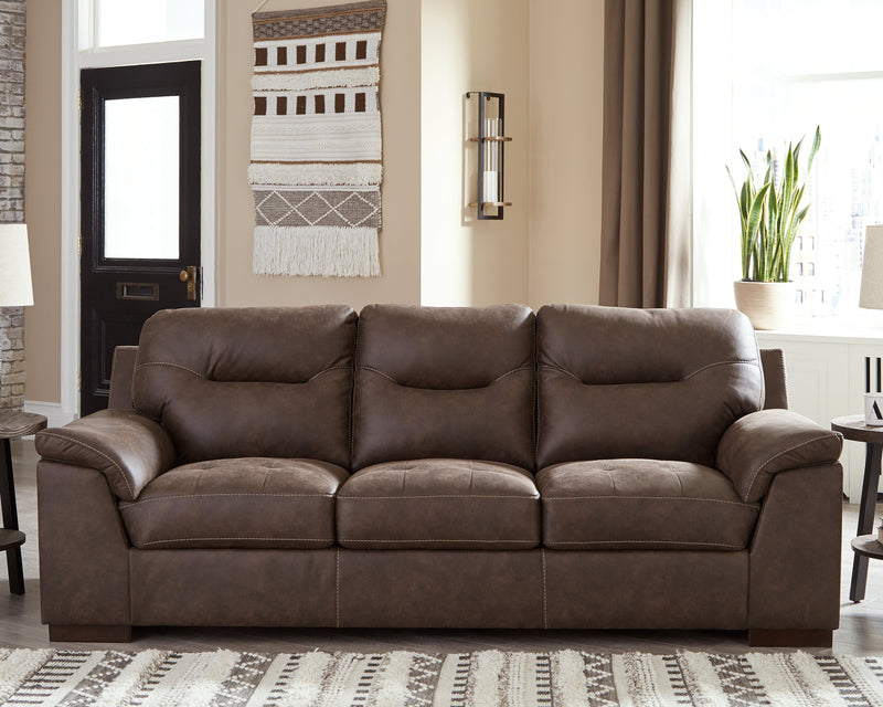 Maderla Walnut Faux Leather Sofa