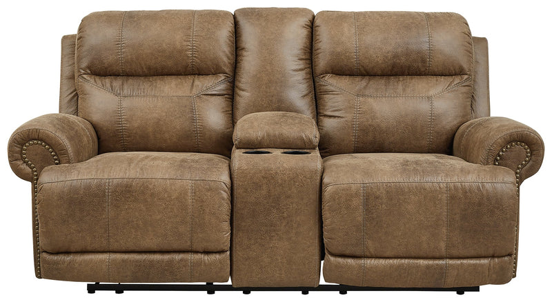 Grearview Earth Faux Leather Power Reclining Loveseat With Console