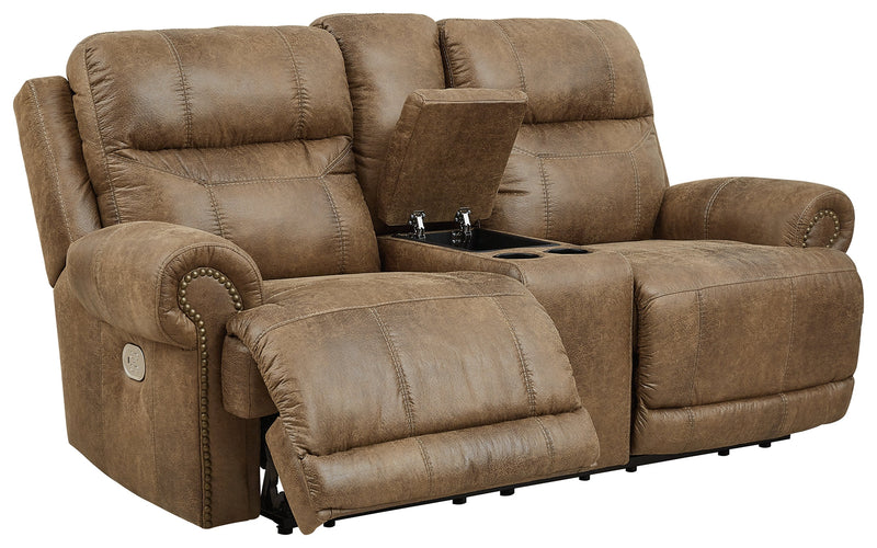 Grearview Earth Faux Leather Power Reclining Loveseat With Console