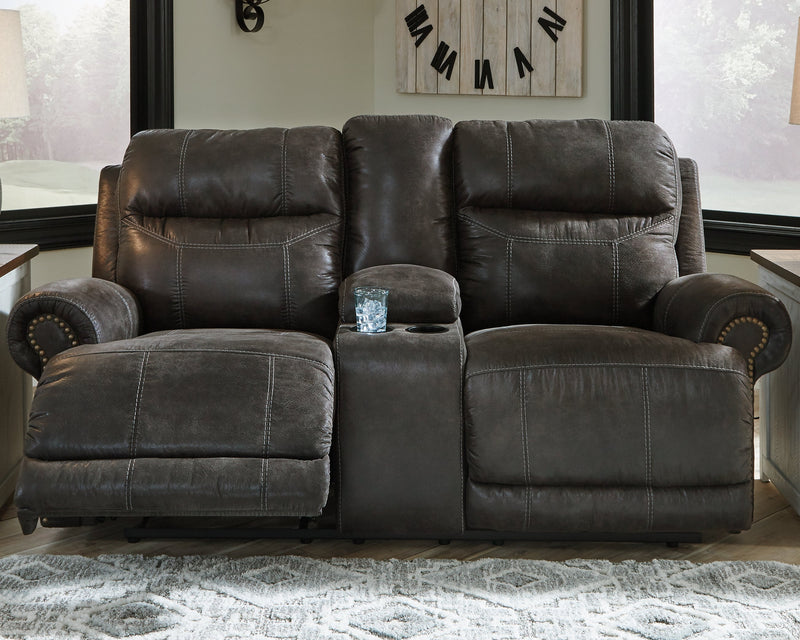 Grearview Charcoal Faux Leather Power Reclining Loveseat With Console