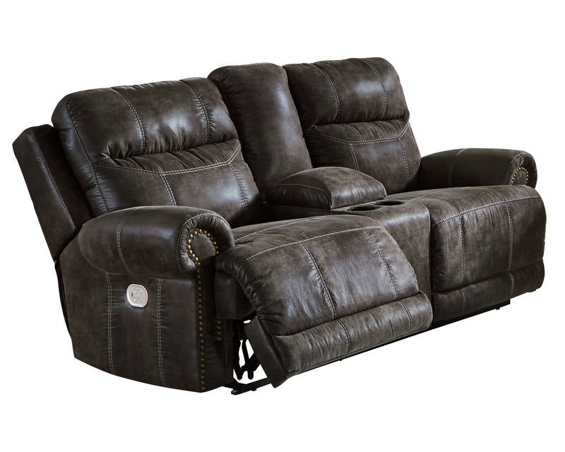 Grearview Charcoal Faux Leather Power Reclining Loveseat With Console