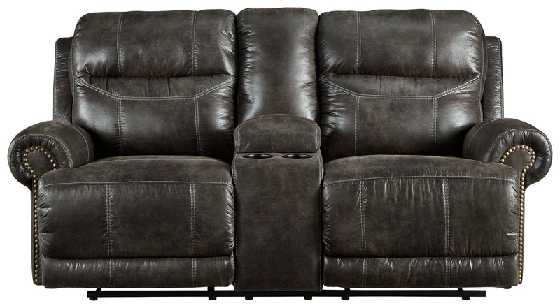 Grearview Charcoal Faux Leather Power Reclining Loveseat With Console