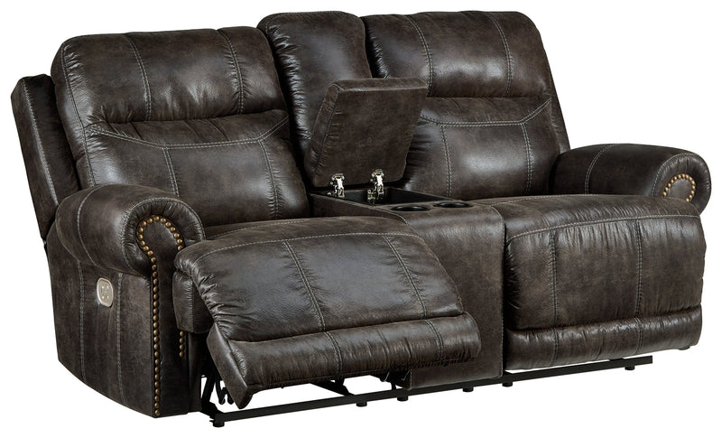 Grearview Charcoal Faux Leather Power Reclining Loveseat With Console