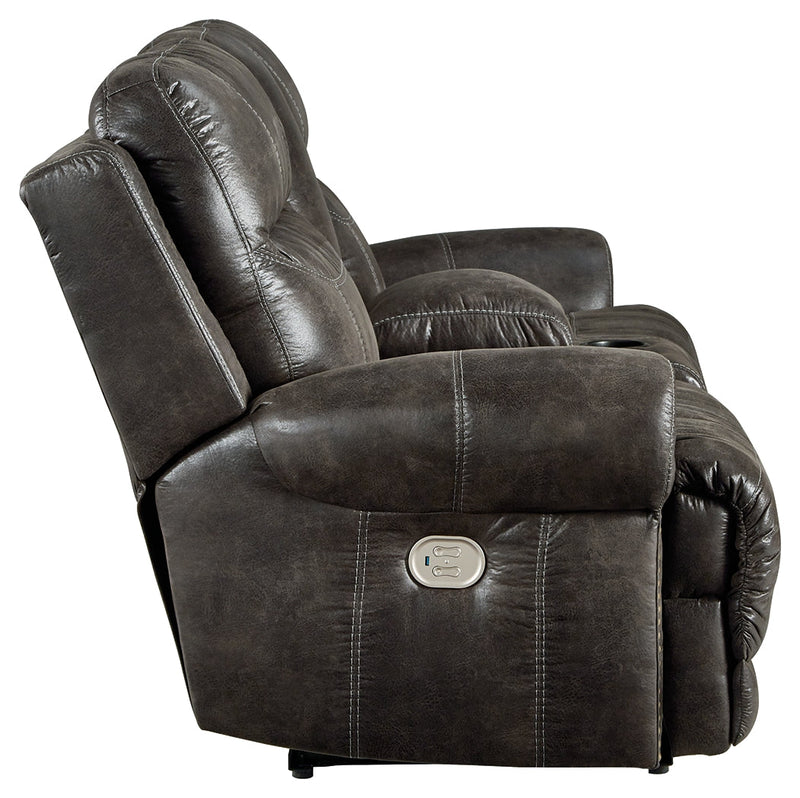 Grearview Charcoal Faux Leather Power Reclining Loveseat With Console