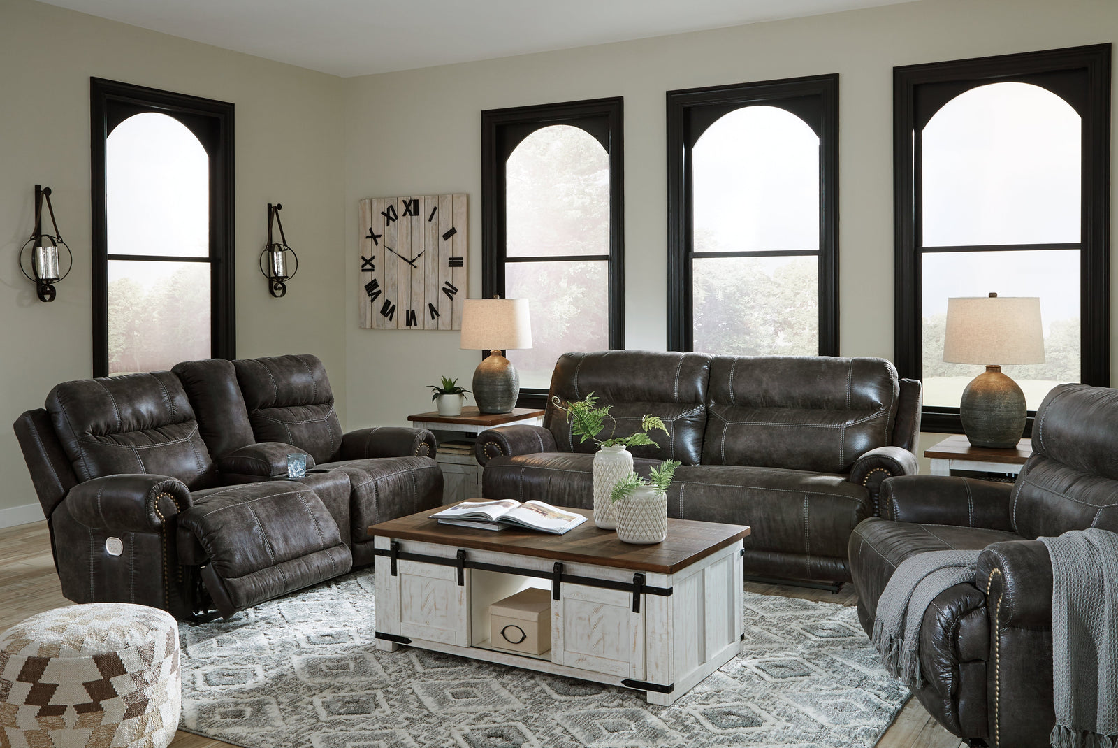 Grearview Charcoal Sofa Loveseat And Recliner