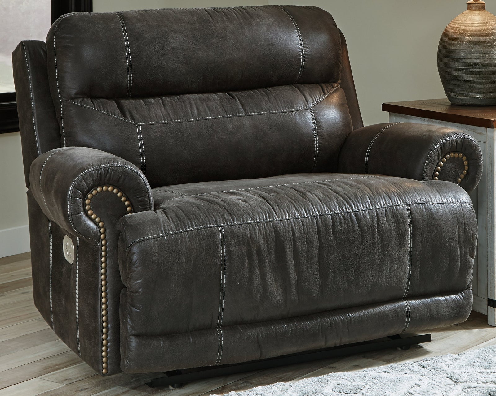 Grearview Charcoal Faux Leather Oversized Power Recliner