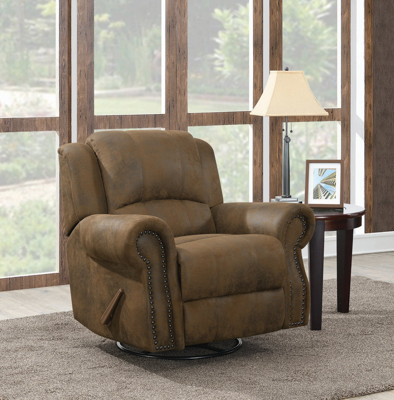 Sir Rawlinson Rolled Arm Glider Loveseat With Nailhead Trim Buckskin Brown