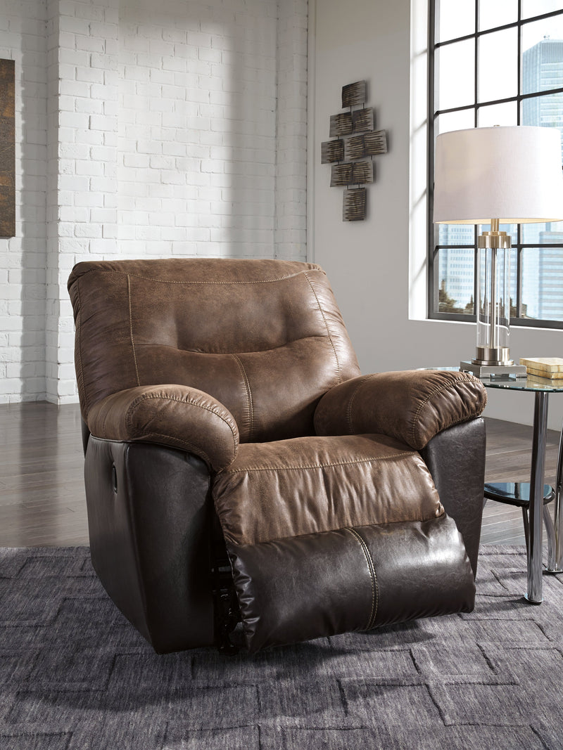 Follett Coffee Faux Leather Recliner