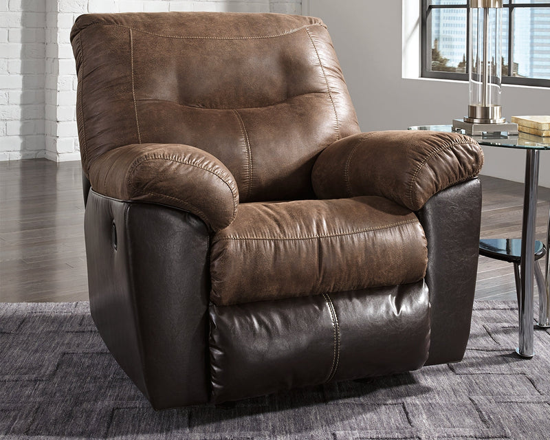 Follett Coffee Faux Leather Recliner