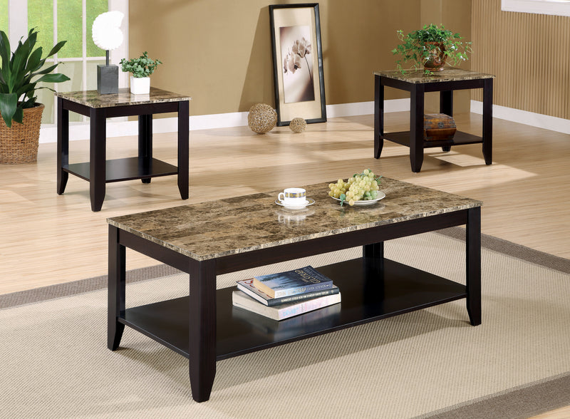 Flores 3 Piece Occasional Table Set With Shelf Cappuccino