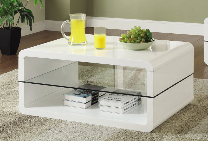 Elana Rectangle 2 Shelf Coffee Table Glossy White