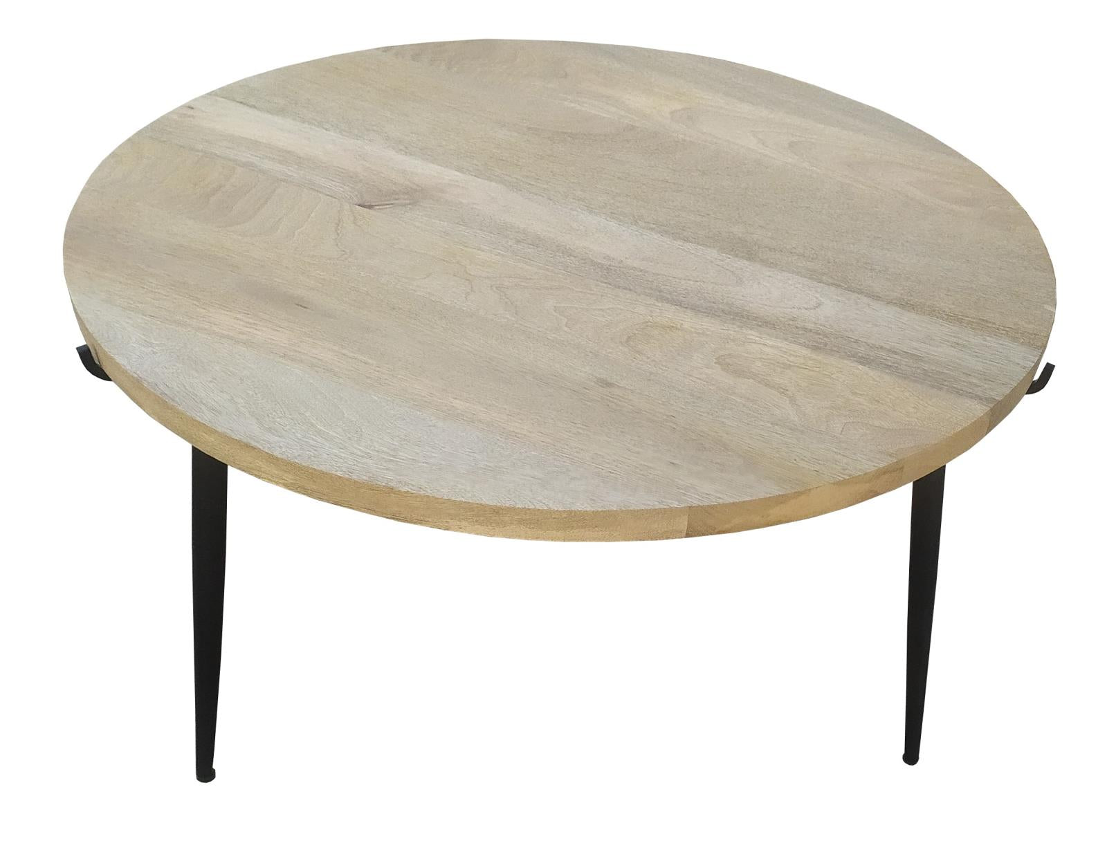 Pilar Round Solid Wood Top Coffee Table Natural and Black