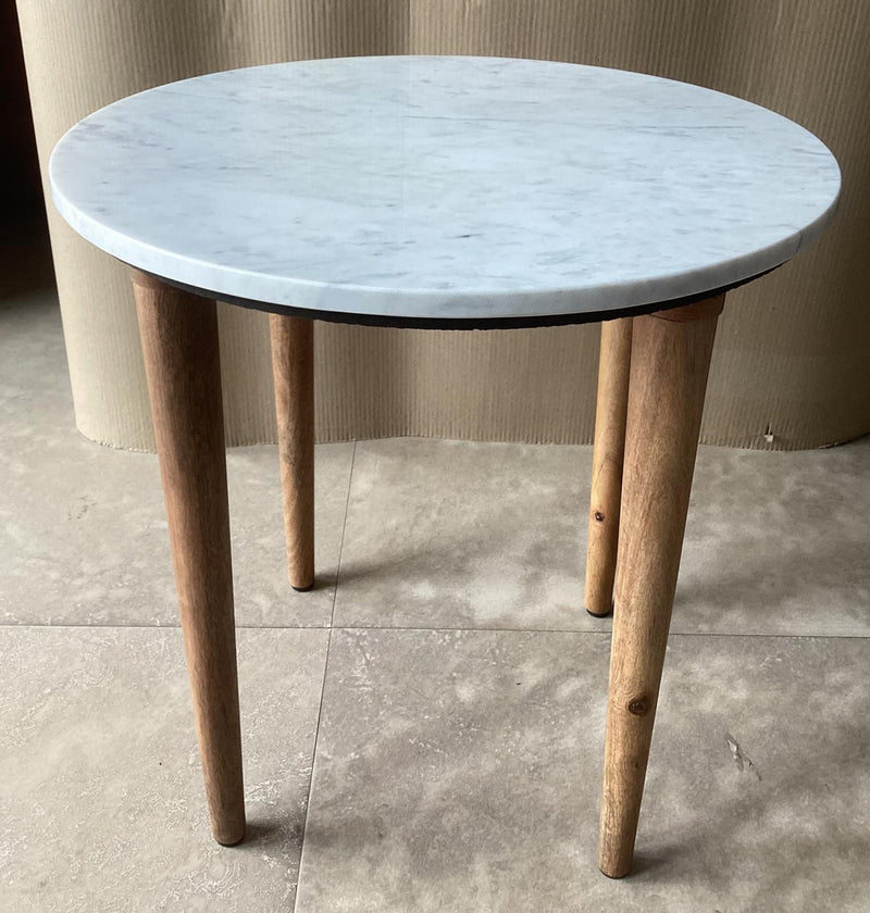 Aldis Round Marble Top Side End Table White and Natural