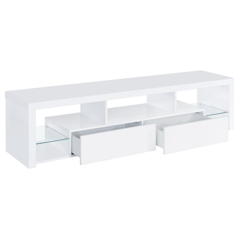 Jude 2-Drawer Wood 71″ TV Stand High Gloss White