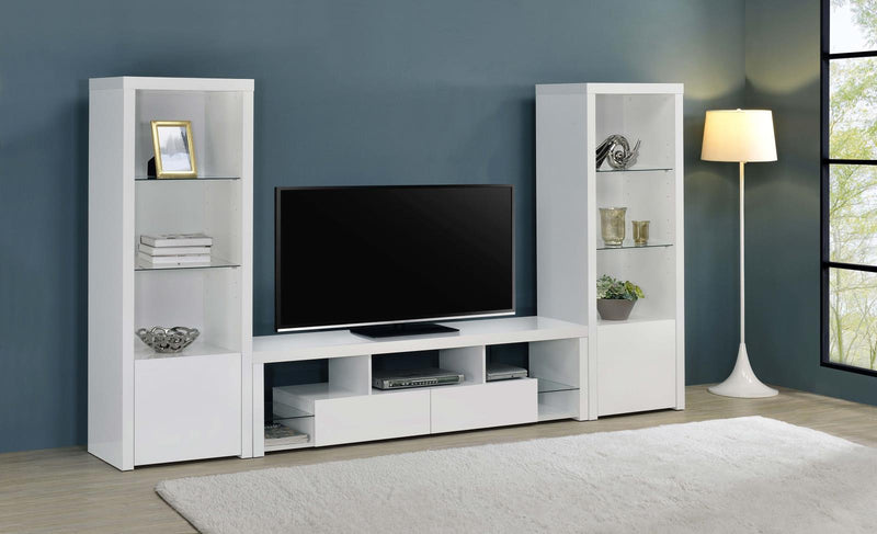 Jude 2-Drawer Wood 71″ TV Stand High Gloss White