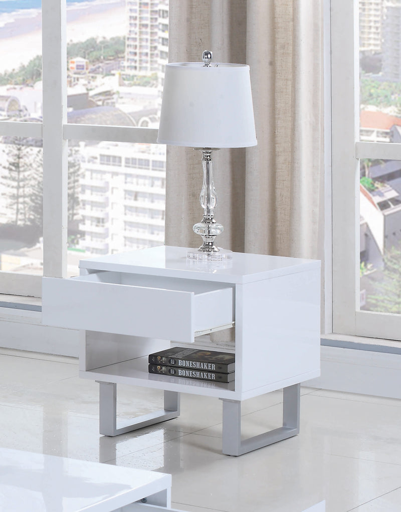 Atchsion 1 Drawer End Table High Glossy White