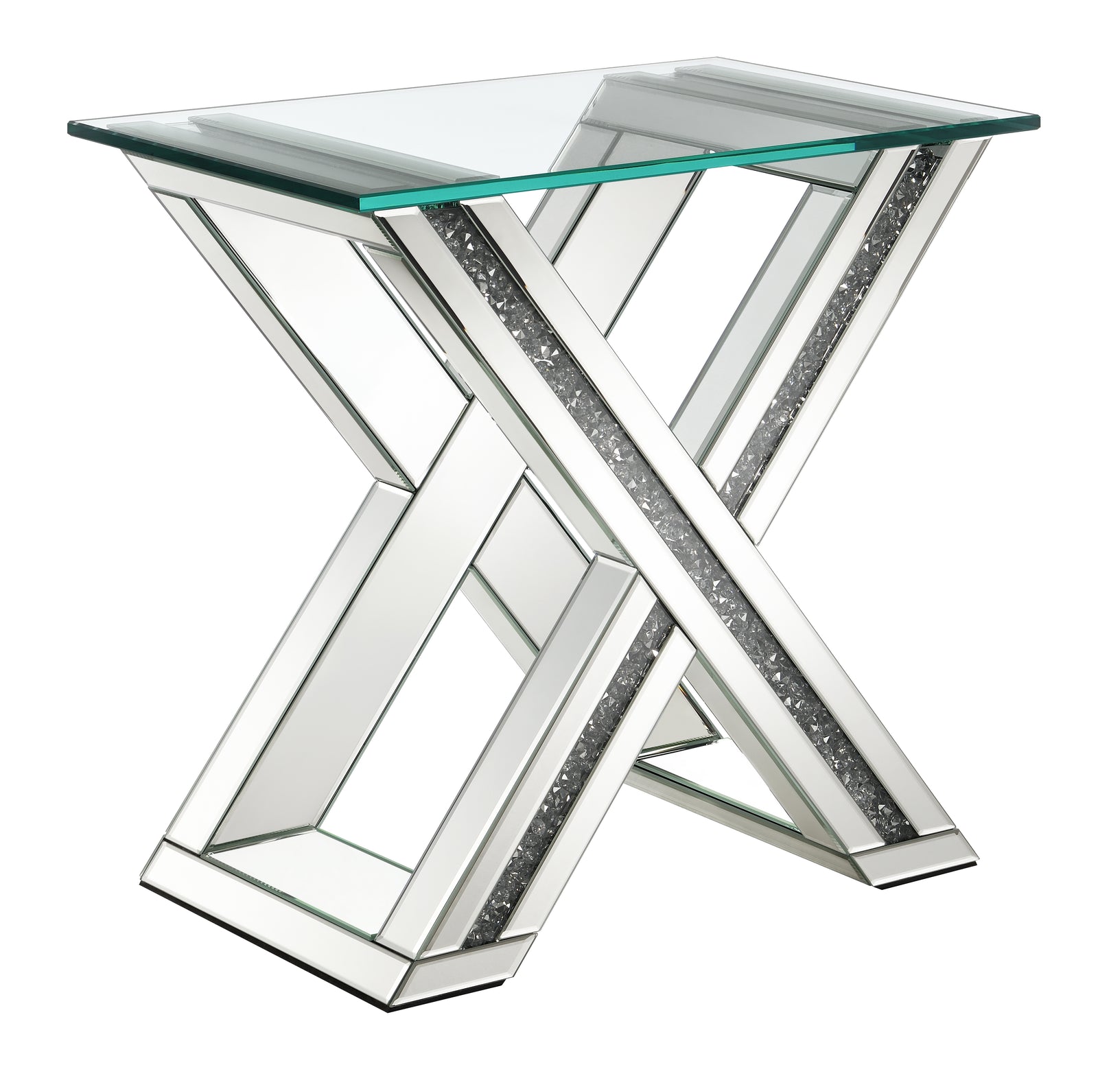 Bonnie X base Rectangle Glass Top End Table Mirror