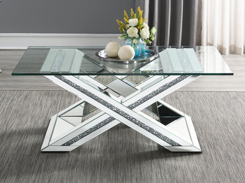 Bonnie X base Rectangle Glass Top Coffee Table Mirror