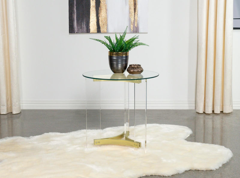 Janessa Round Glass Top Acrylic Leg End Table Matte Brass