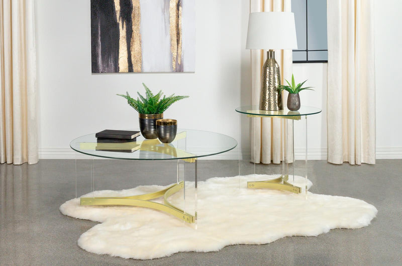 Janessa Round Glass Top Acrylic Leg End Table Matte Brass