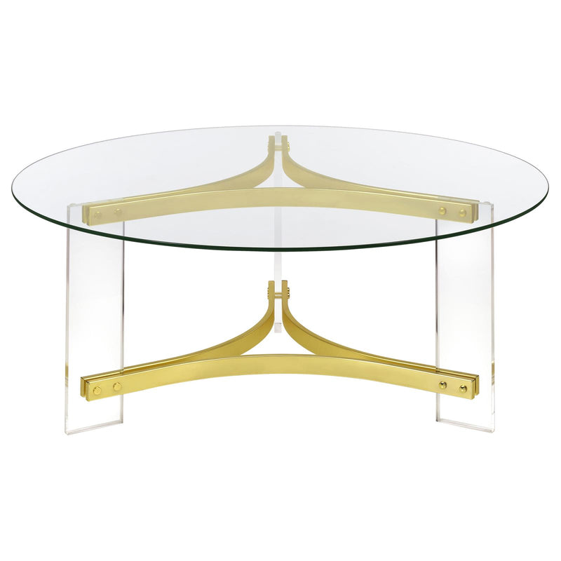 Janessa Round Glass Top Acrylic Leg Coffee Table Matte Brass