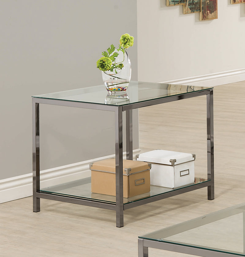 Trini Sofa Table With Glass Shelf Black Nickel