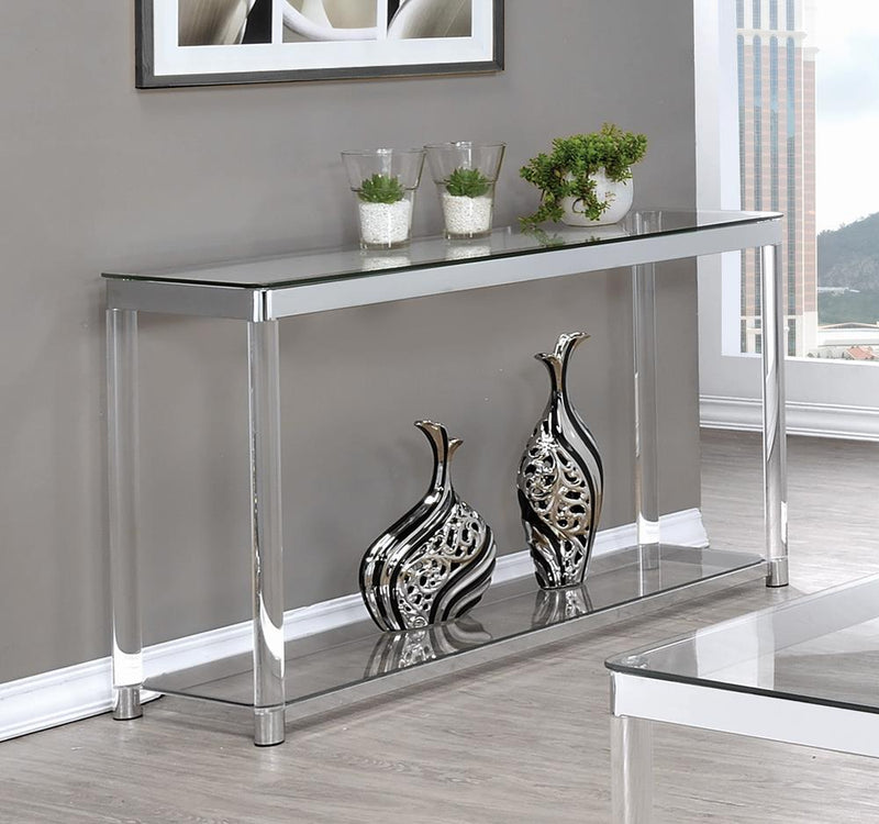 Anne Sofa Table With Lower Shelf Chrome And Clear