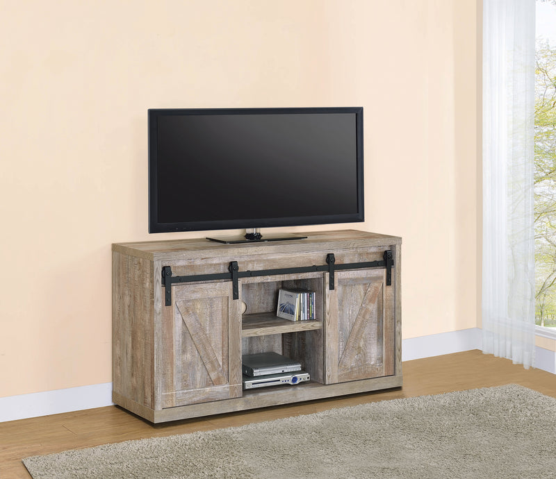 Brockton 48 inch 3 Shelf Sliding Doors TV Console Weathered Oak