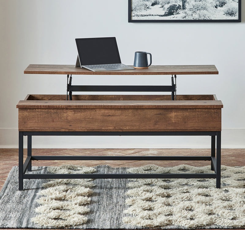 Byers Black Coffee Table With Hidden Storage Brown Oak And Sandy