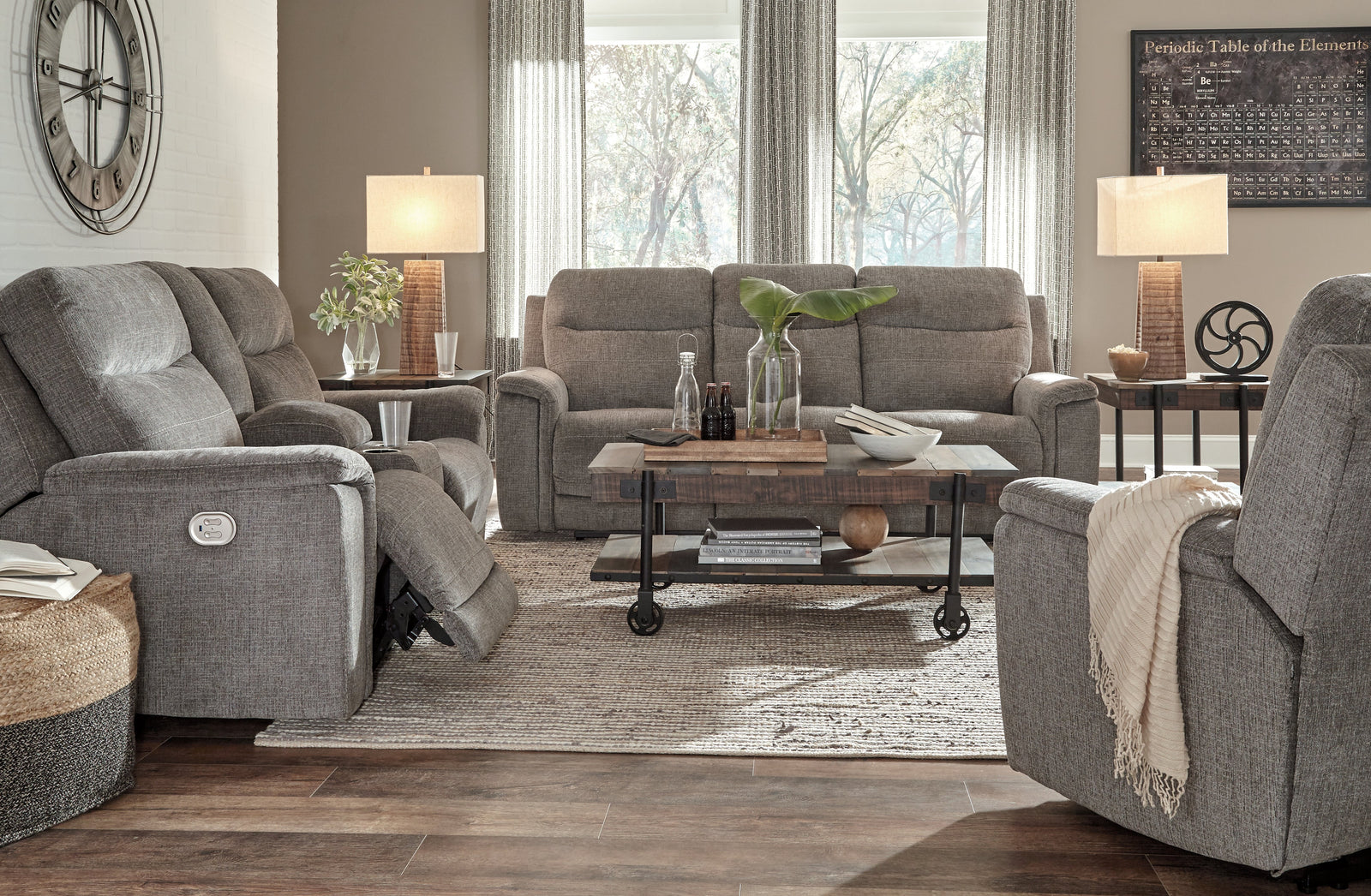 Mouttrie Smoke Sofa Loveseat And Recliner