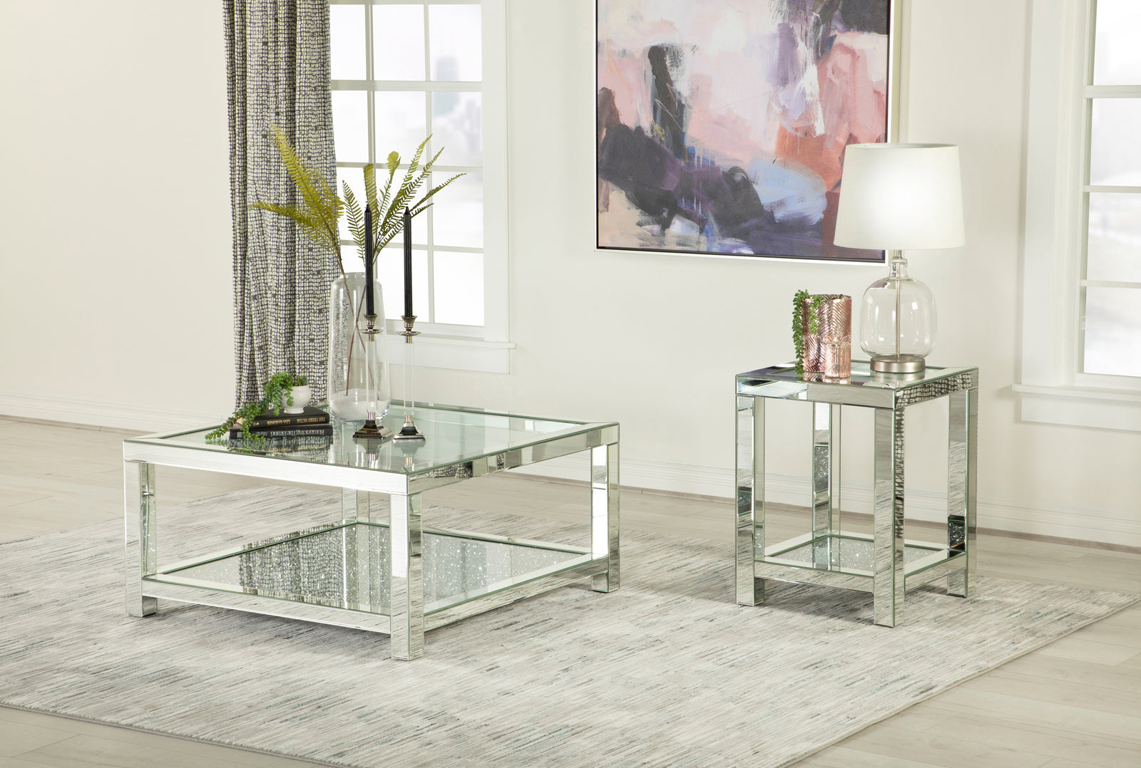 Mozzi Square End Table With Glass Top Mirror