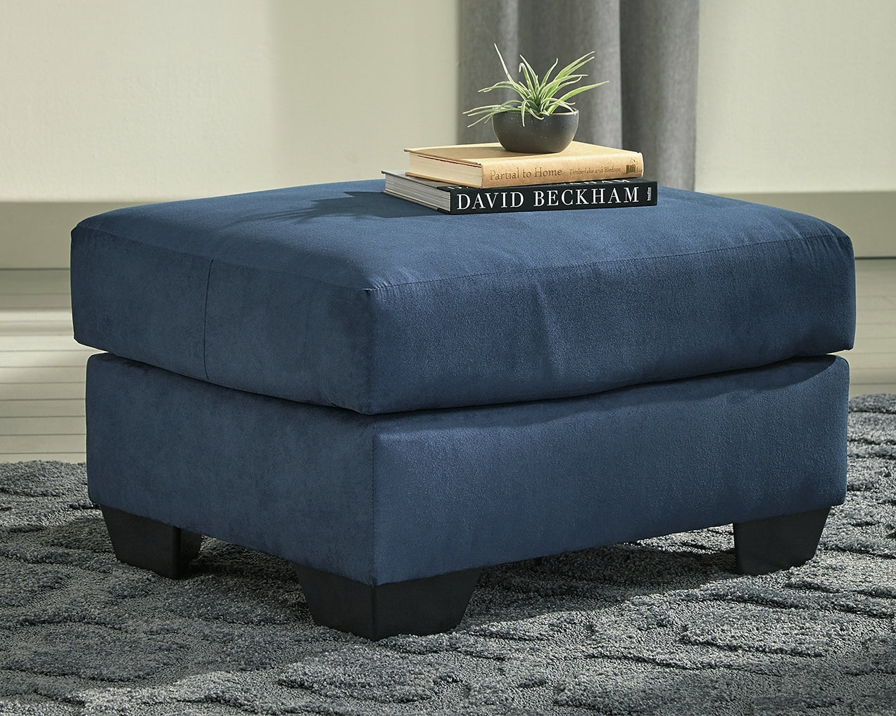 Darcy Blue Microfiber Ottoman