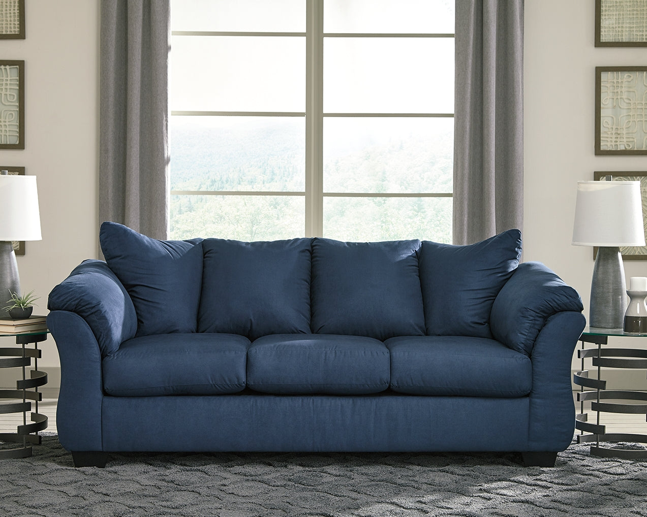 Darcy Blue Microfiber Sofa