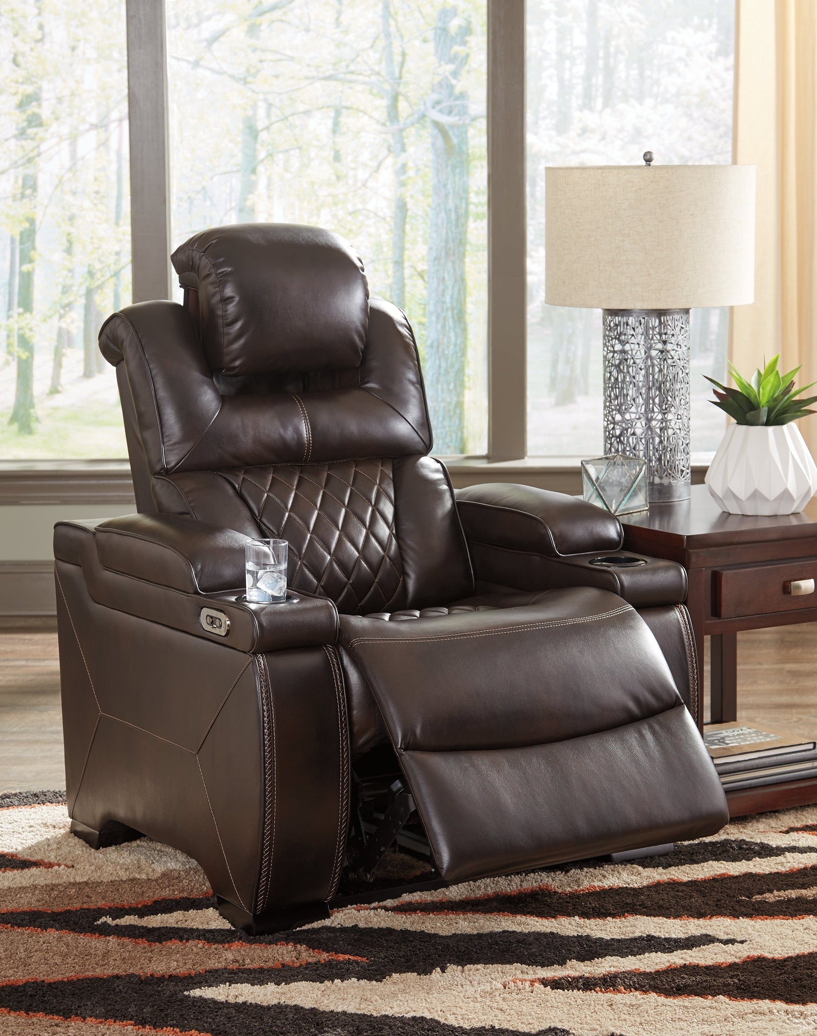 Warnerton Chocolate Faux Leather Power Recliner