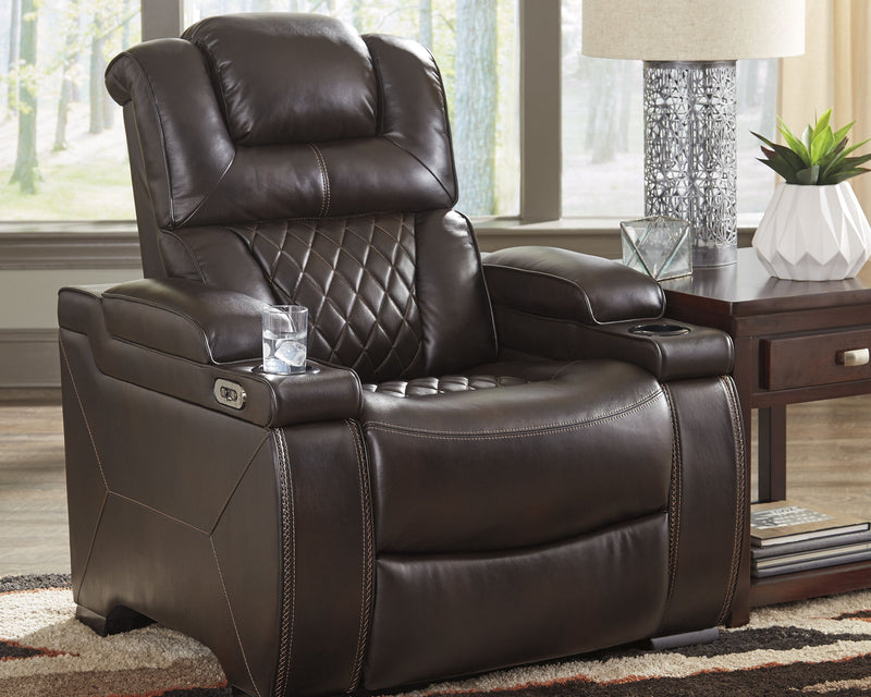 Warnerton Chocolate Faux Leather Power Recliner