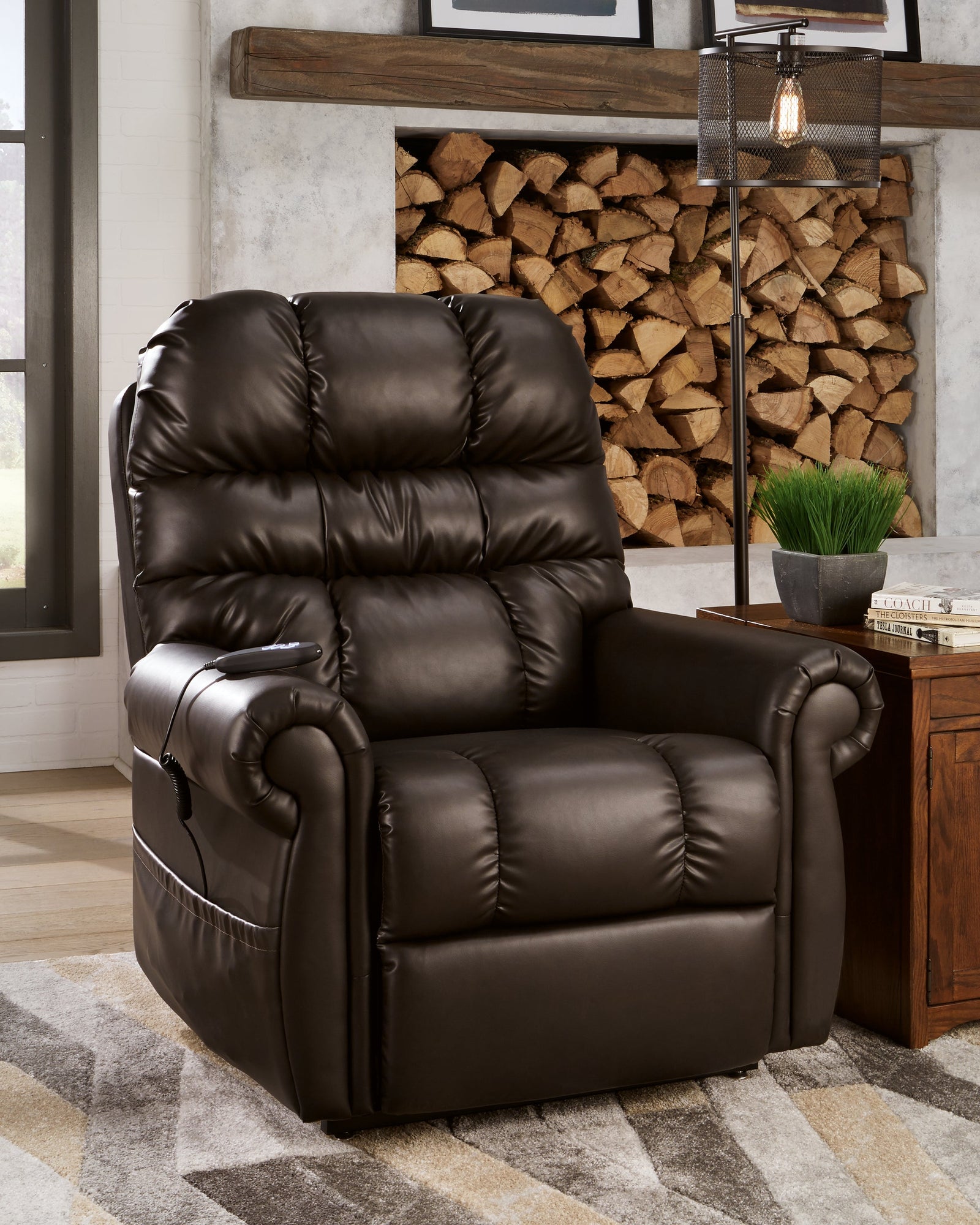 Mopton Chocolate Faux Leather Power Lift Recliner