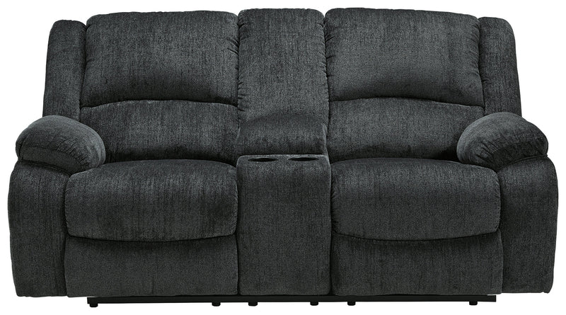 Draycoll Slate Chenille Reclining Loveseat With Console