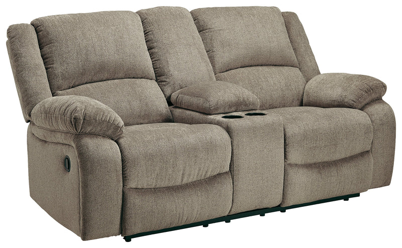 Draycoll Pewter Chenille Reclining Loveseat With Console