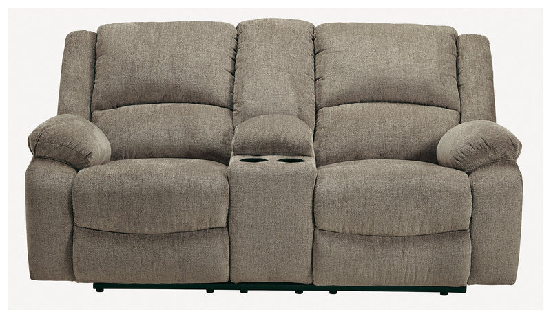 Draycoll Pewter Chenille Reclining Loveseat With Console