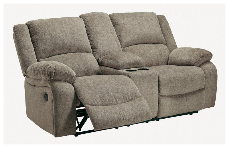 Draycoll Pewter Chenille Reclining Loveseat With Console