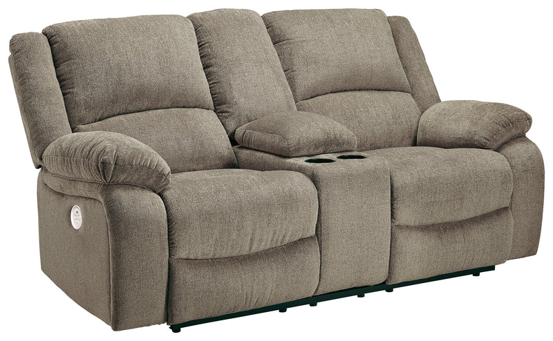 Draycoll Pewter Chenille Power Reclining Loveseat With Console