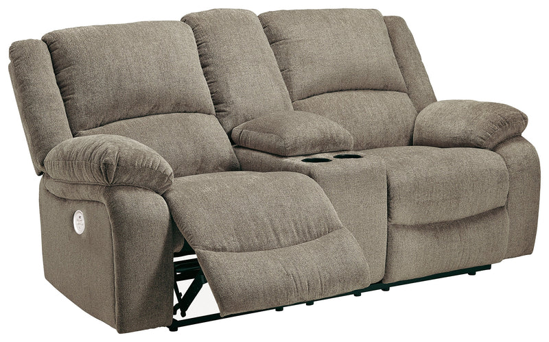 Draycoll Pewter Chenille Power Reclining Loveseat With Console