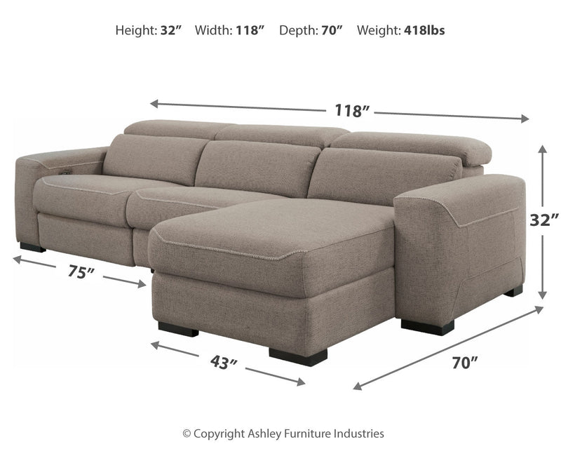 Mabton Gray 3-Piece Sectional With Recliner