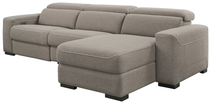 Mabton Gray Chenille 3-Piece Power Reclining Sectional