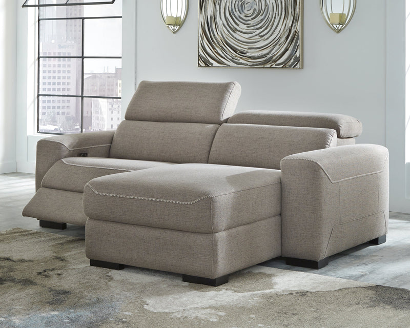 Mabton Gray Microfiber 2-Piece Power Reclining Sectional With Chaise