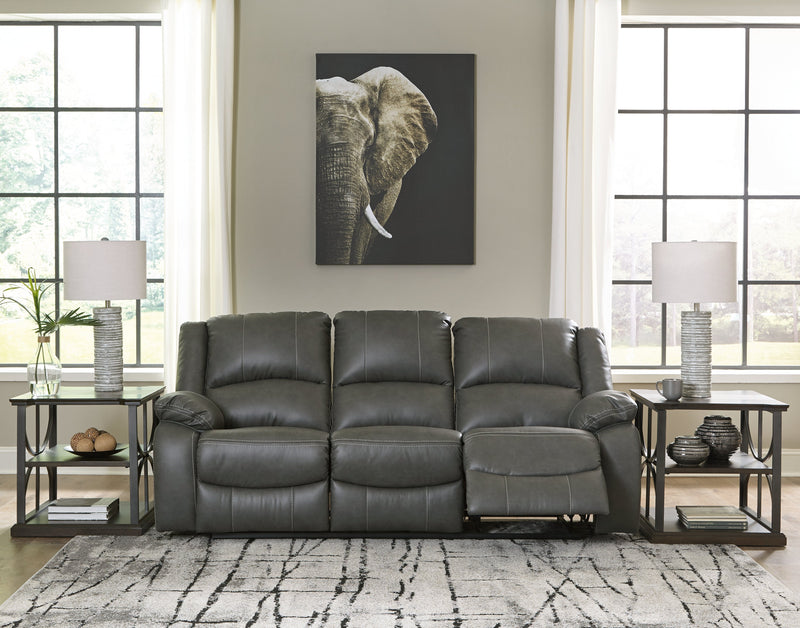 Calderwell Gray Faux Leather Reclining Sofa