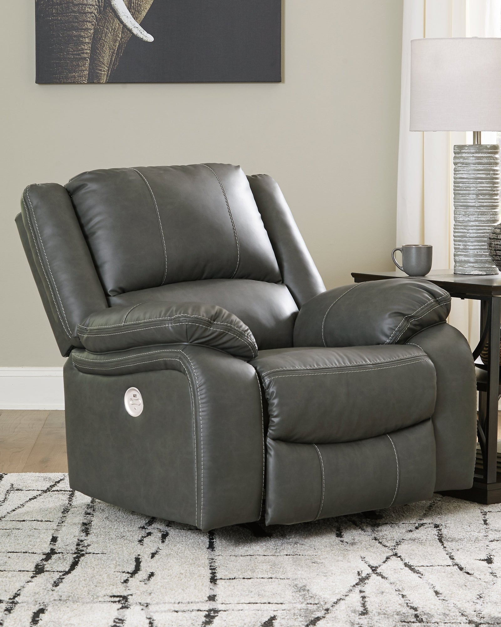 Calderwell Gray Faux Leather Power Recliner